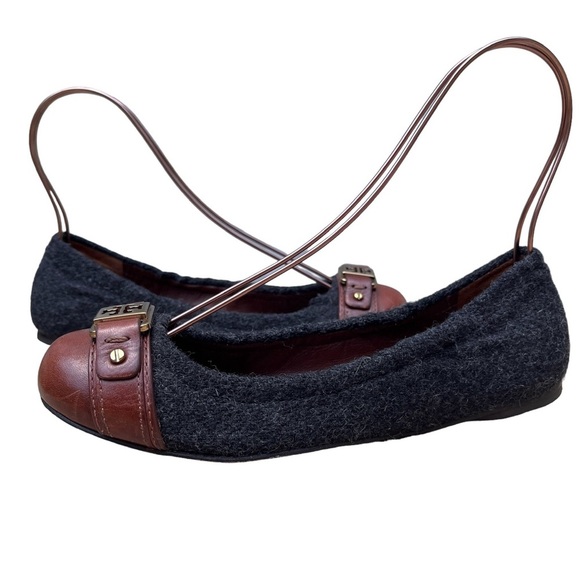 Tory Burch Shoes - Tory Burch Flats Ambrose Wool Leather Navy Blue Gold Womens 7